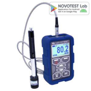 Leeb Hardness Tester NOVOTEST T-D2 - Alat uji kekerasan portabel dengan bodi hitam dan layar digital.