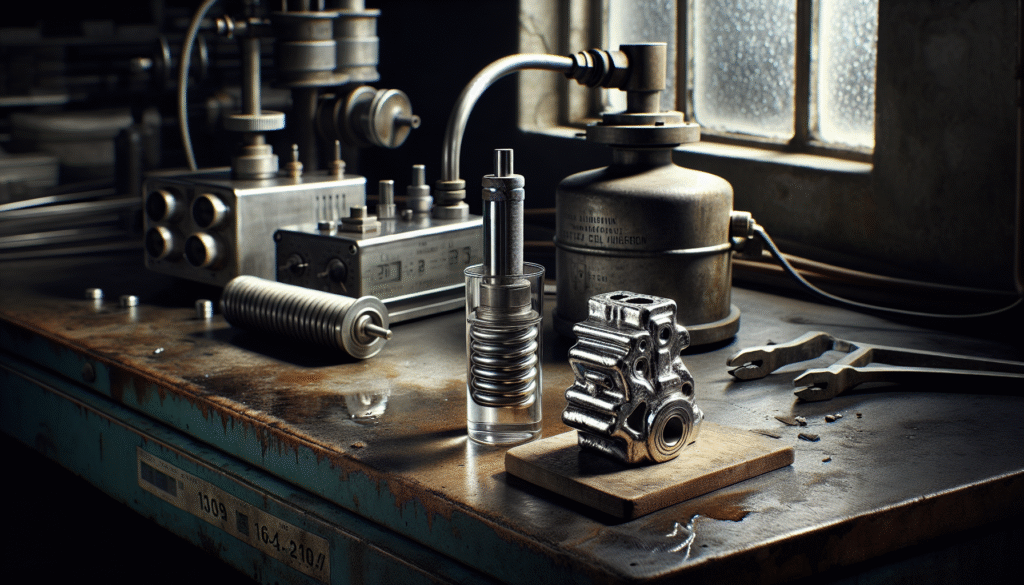 Close-up of a hard chrome-plated component with hairline cracks and flaking on an industrial workbench, analyzing the root causes of plating failure.