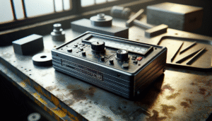 Alat pengukur ketebalan pelapisan proteksi diletakkan pada permukaan balok latei yang dilapisi.