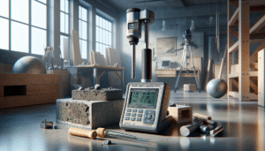 Schmidt hammer dan alat uji UPV untuk metode uji beton non-destruktif.