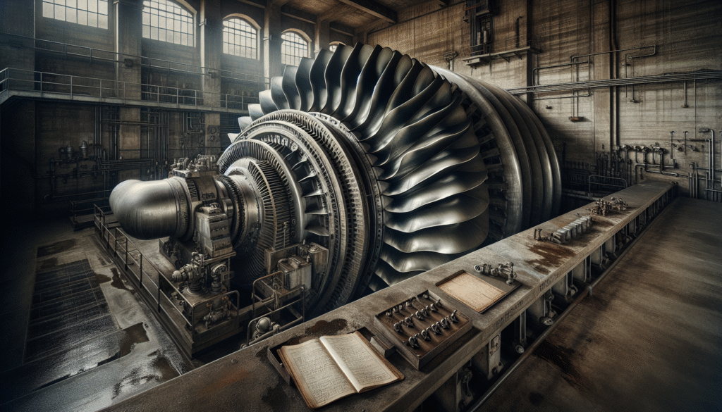Close-up of a weathered hydroelectric turbine runner in a power plant, illustrating key components for achieving over 90% efficiency and maximum durability in hydropower optimization.