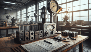 Professional engineer performing hardness testing on wind turbine components with Rockwell tester and SNI standards in an Indonesian industrial workspace.