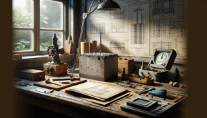 Geophysical engineer performing non-destructive concrete testing on a foundation sample to ensure data reliability.