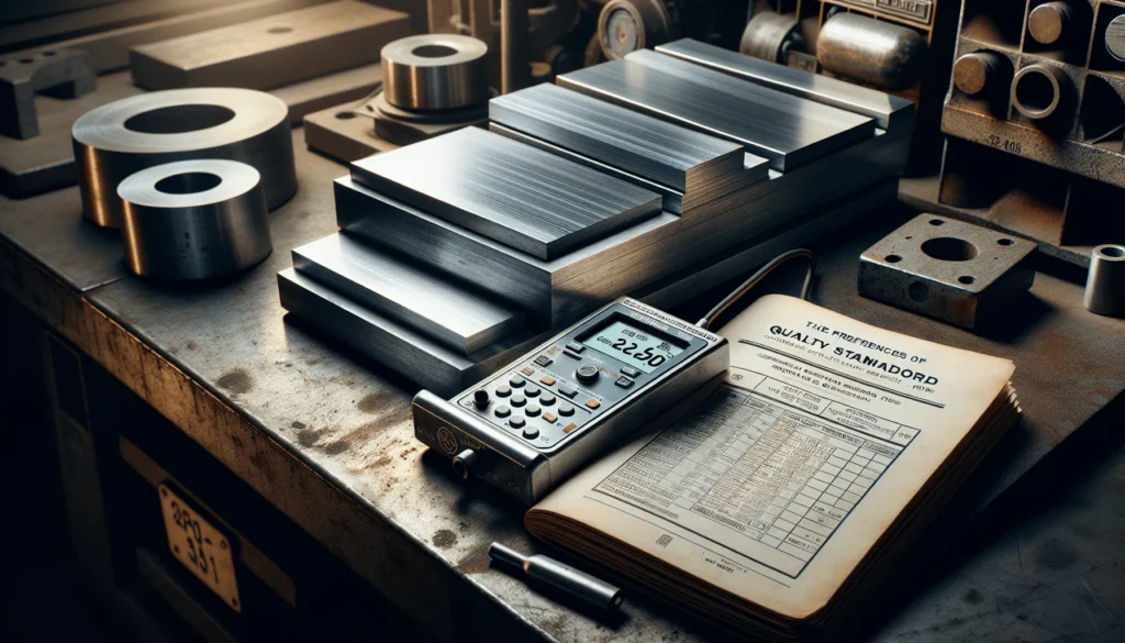 Professional using an ultrasonic thickness gauge to verify steel plate quality and prevent non-standard materials.